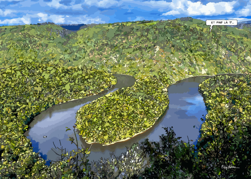 Méandre de la Sioule à la Queuille Auvergne — art Ligne Claire Auvergne — Philippe Matine