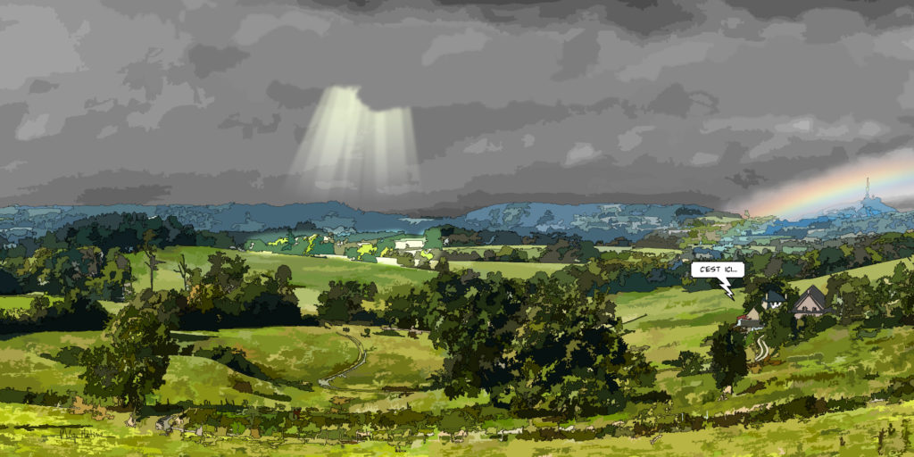 Panorama de randonnée Auvergne volcans — art Ligne Claire Auvergne — Philippe Matine