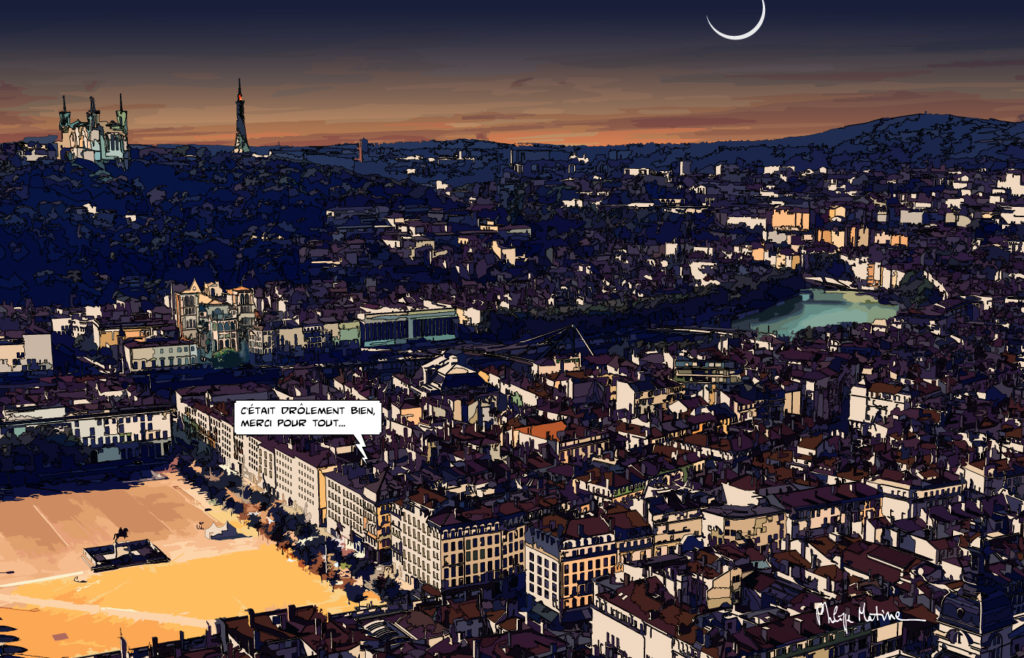 Place Bellecour Lyon vue aérienne — art Ligne Claire Lyon — Philippe Matine