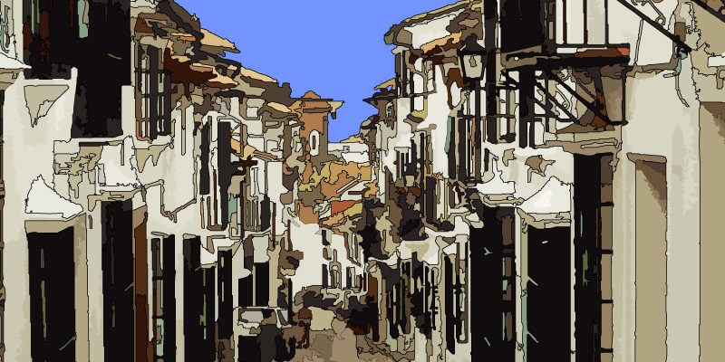 Calle del Sol Espagne rue ensoleillée — art Ligne Claire Espagne — Philippe Matine