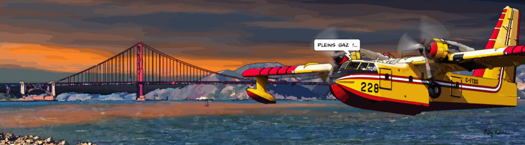 Golden Gate Bridge San Francisco coucher de soleil — art Ligne Claire San Francisco — Philippe Matine