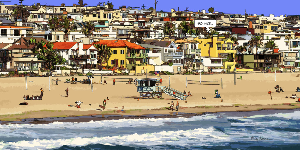 Plage de Malibu Los Angeles — art Ligne Claire San Francisco — Philippe Matine