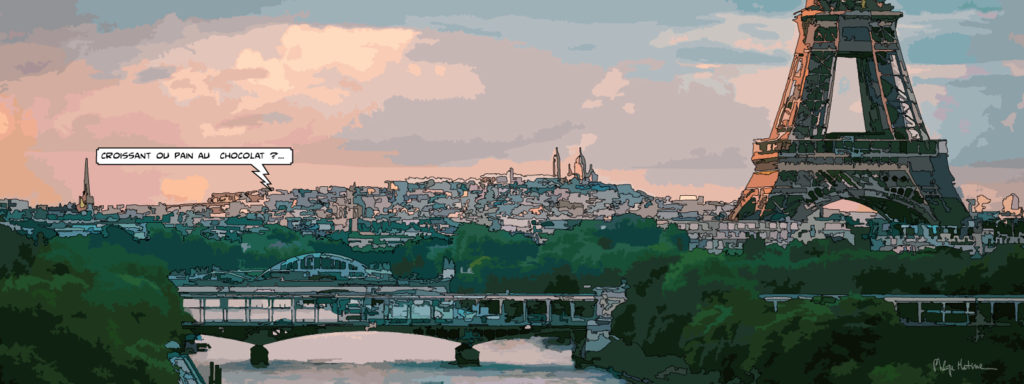 Paris qui s'éveille au petit matin — art Ligne Claire Paris — Philippe Matine