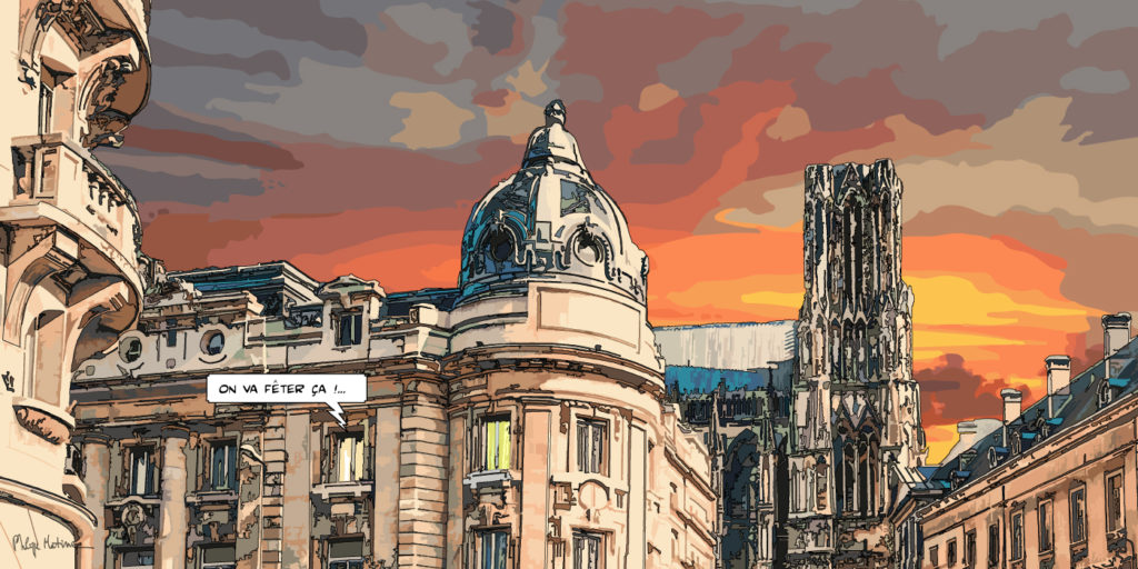Architecture Reims coucher de soleil — art Ligne Claire Reims — Philippe Matine