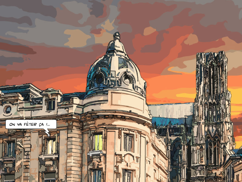 Architecture Reims coucher de soleil — art Ligne Claire Reims — Philippe Matine