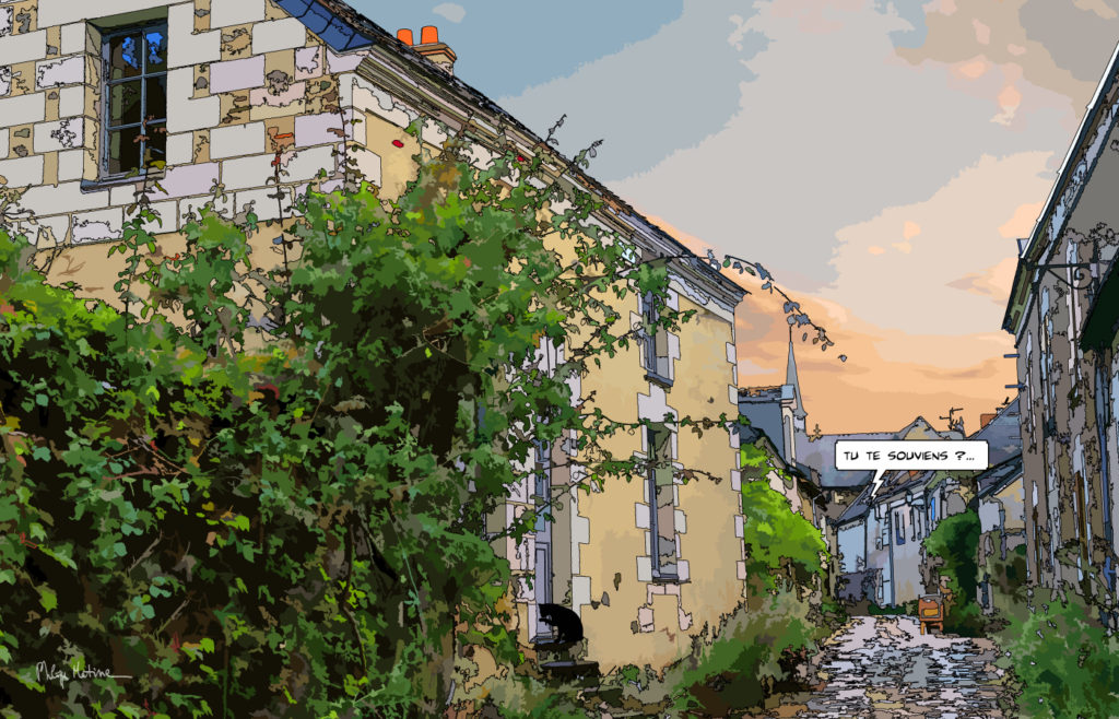 Île de Béhuard Anjou village sur la Loire — art Ligne Claire Angers — Philippe Matine