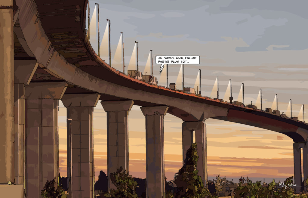 Pont de Nantes coucher de soleil — art Ligne Claire Nantes — Philippe Matine