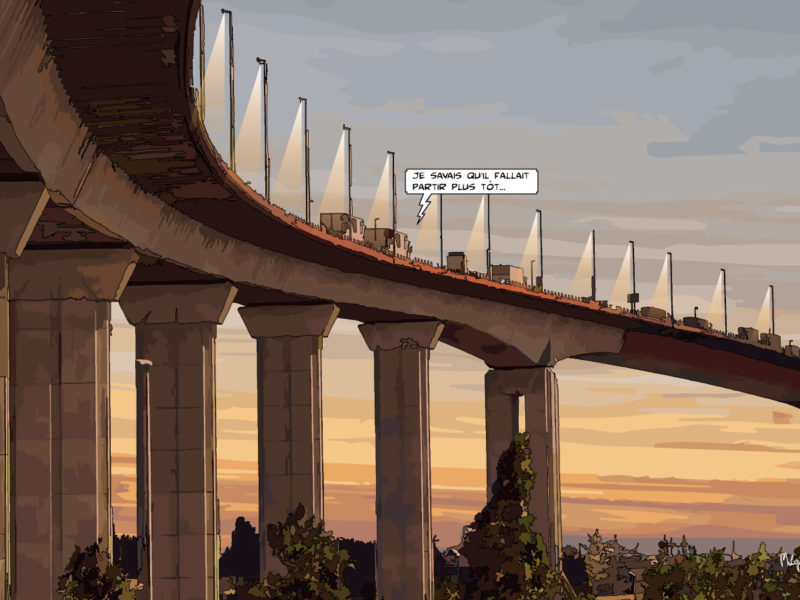 Pont de Nantes coucher de soleil — art Ligne Claire Nantes — Philippe Matine