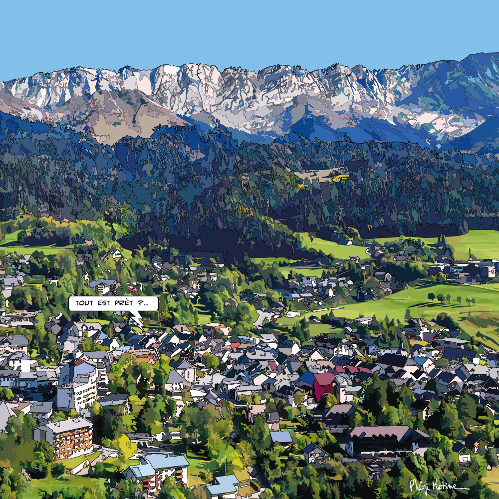 Villard-de-Lans vue panoramique été — art Ligne Claire Montagne — Philippe Matine