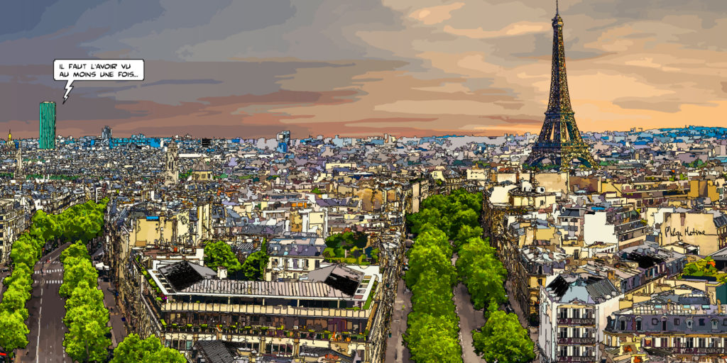 Vue panoramique Paris depuis les hauteurs — art Ligne Claire Paris — Philippe Matine