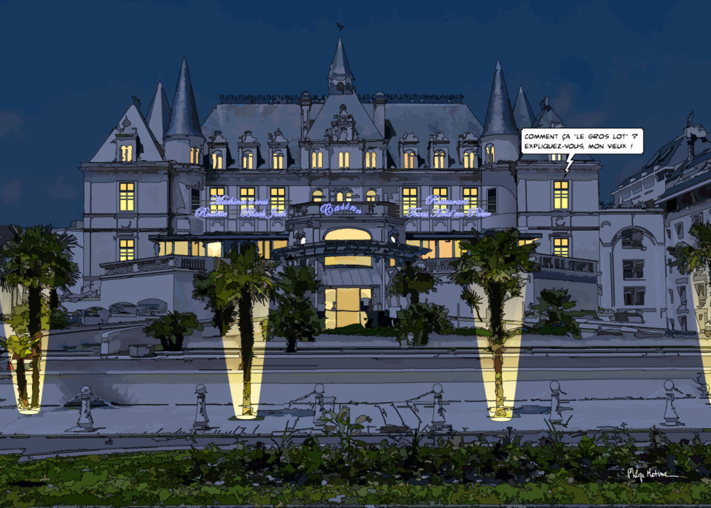 Casino d'Arcachon illuminé la nuit — art Ligne Claire Bordeaux — Philippe Matine