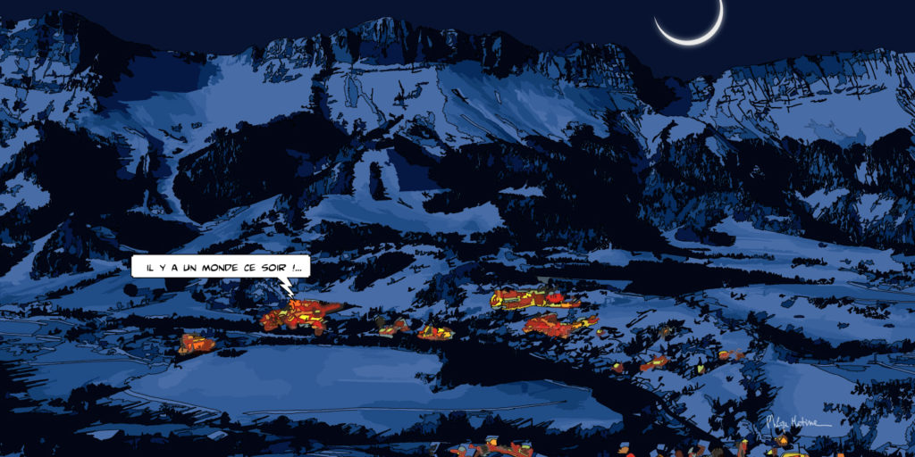Station de montagne Audenge ambiance hivernale — art Ligne Claire Montagne — Philippe Matine