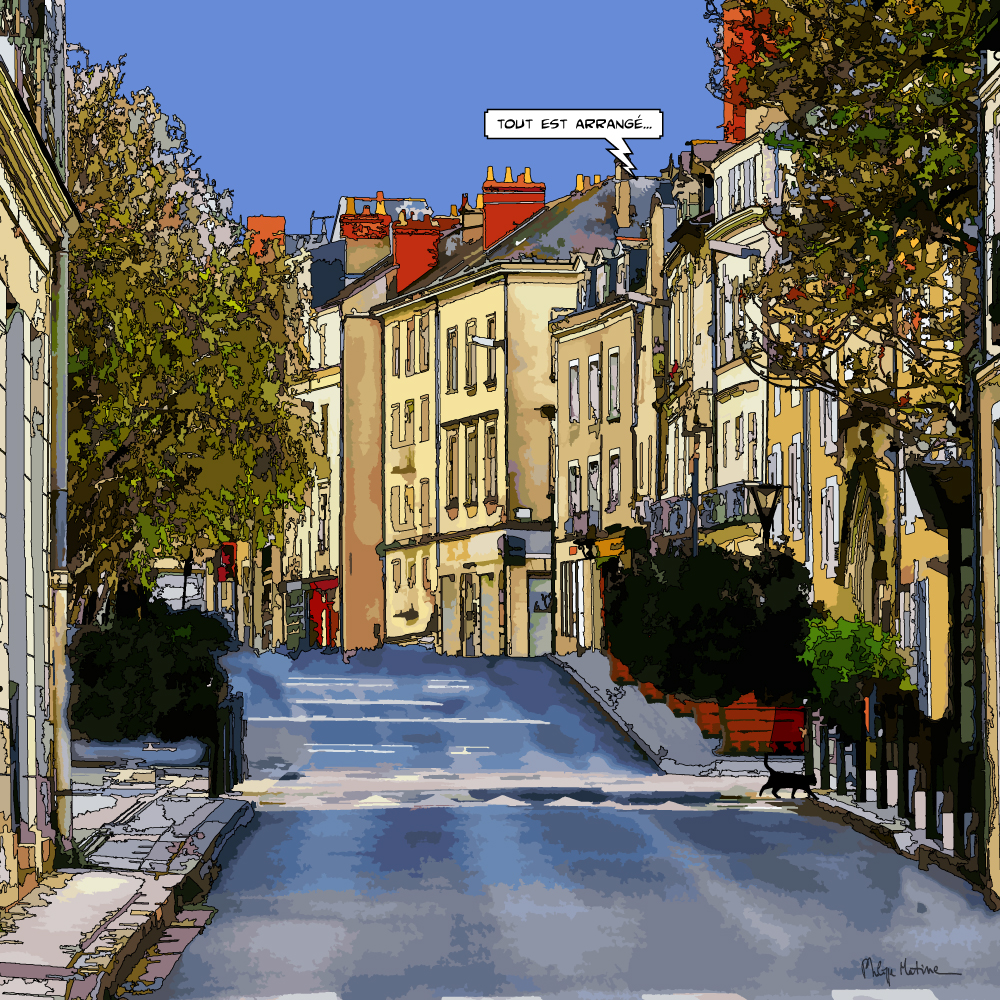 Rue Toussaint Angers quartier historique — art Ligne Claire Angers — Philippe Matine