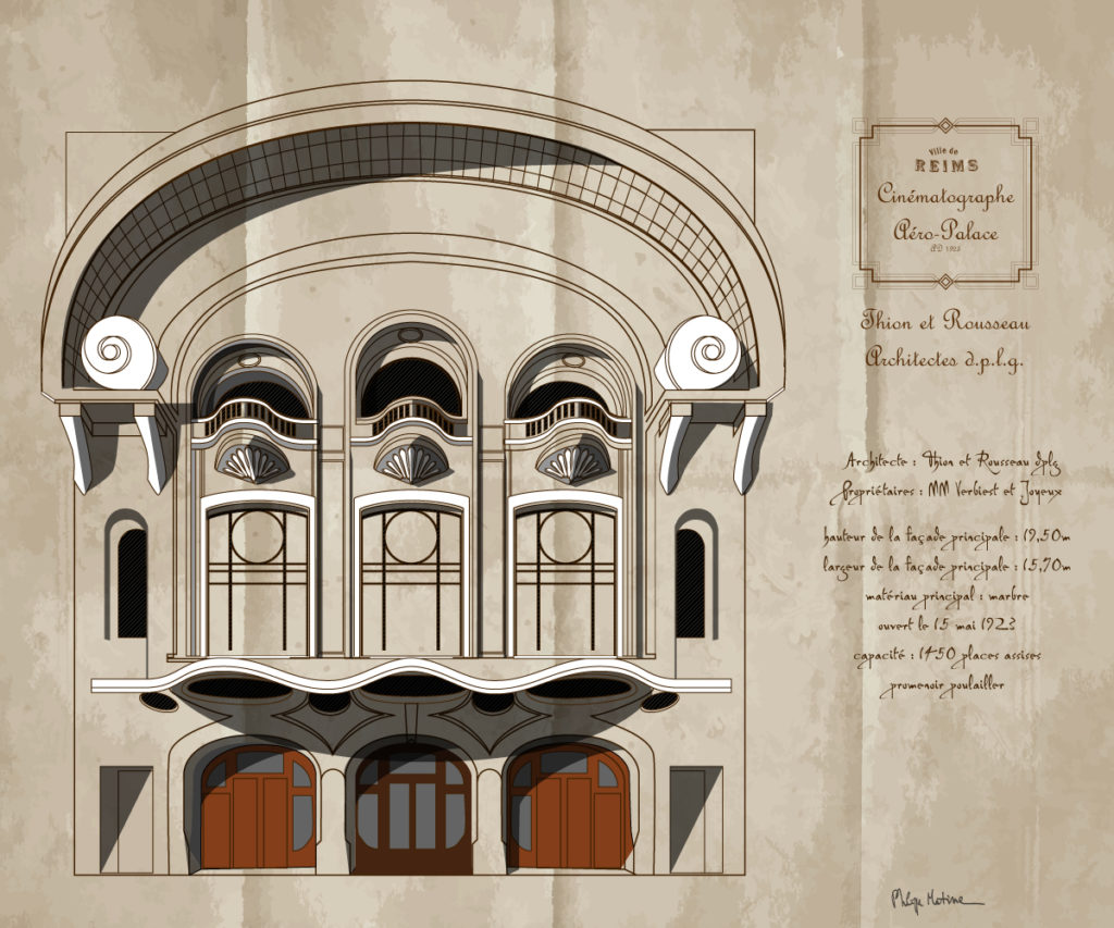 Cinéma Reims plan large façade — art Ligne Claire Reims — Philippe Matine