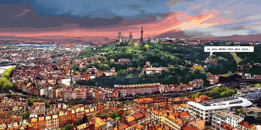 Colline de la Croix-Rousse Lyon vue en boucle — art Ligne Claire Lyon — Philippe Matine
