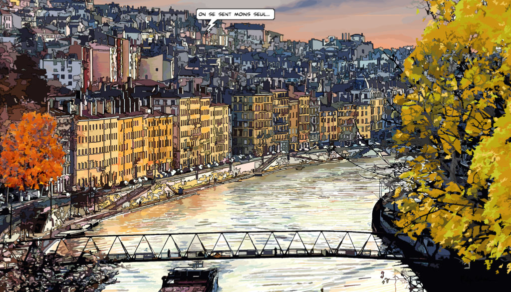 Méandre de la Saône Lyon vue aérienne — art Ligne Claire Lyon — Philippe Matine