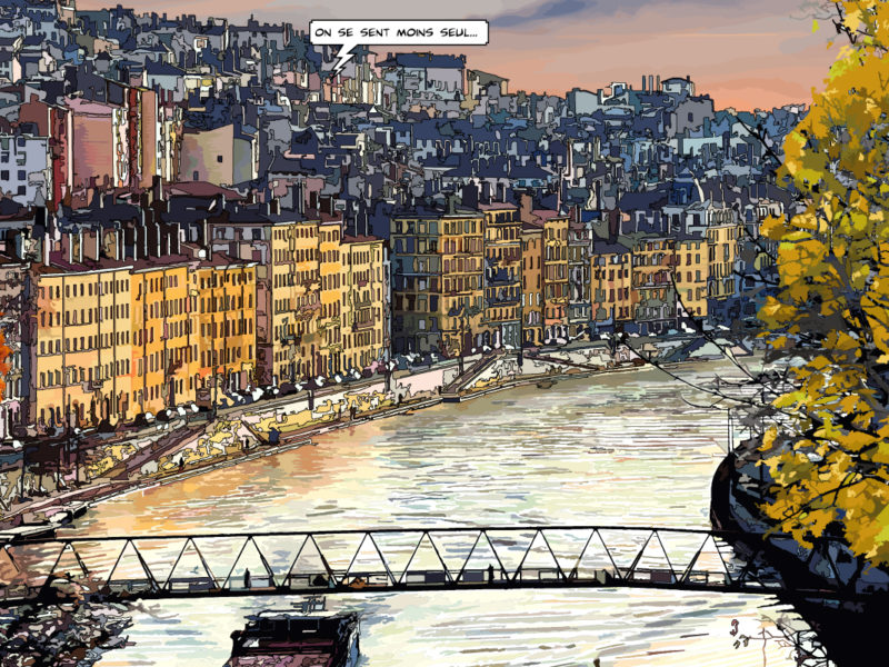Méandre de la Saône Lyon vue aérienne — art Ligne Claire Lyon — Philippe Matine