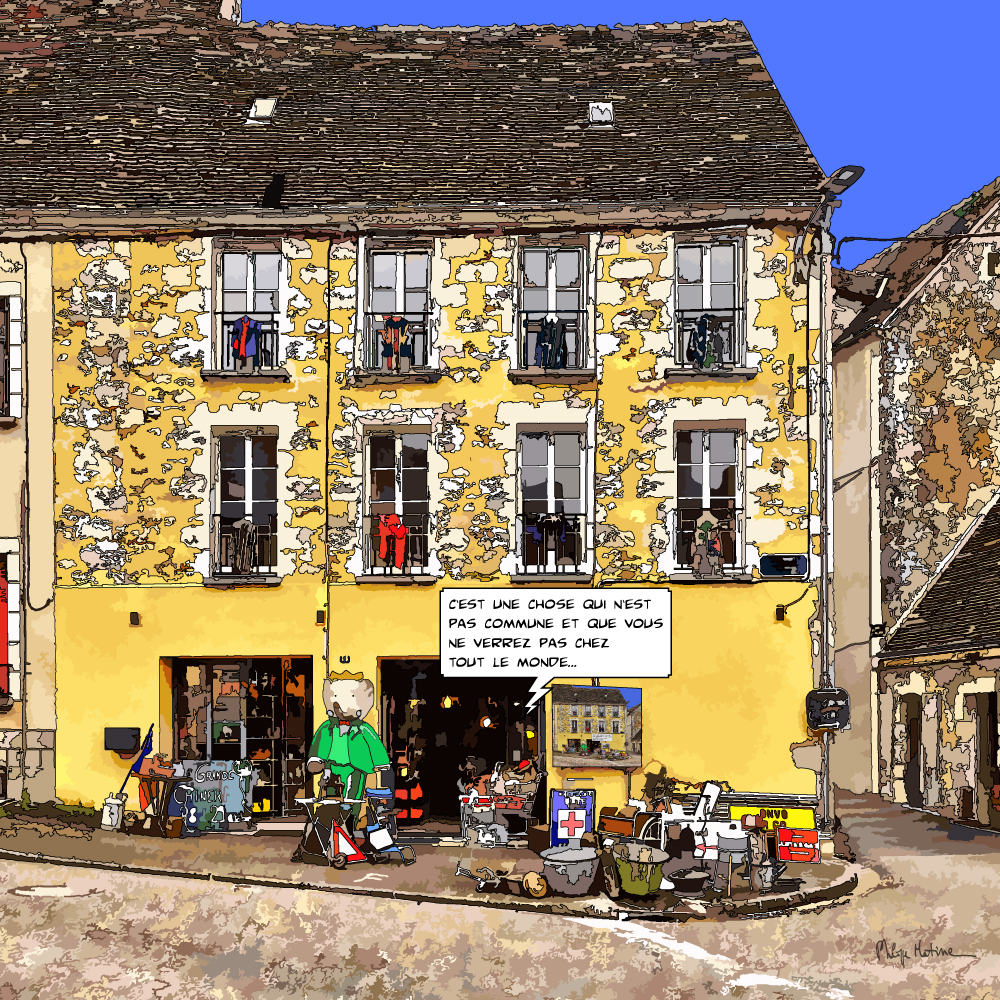 Brocante Le Perche village normand — art Ligne Claire Le Perche — Philippe Matine