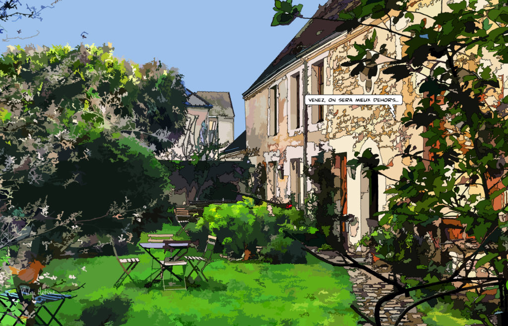 Cour de ferme percheronne en pierre — art Ligne Claire Le Perche — Philippe Matine
