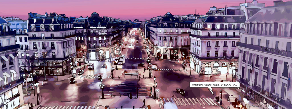 Avenue de l'Opéra Paris vue plongeante — art Ligne Claire Paris — Philippe Matine