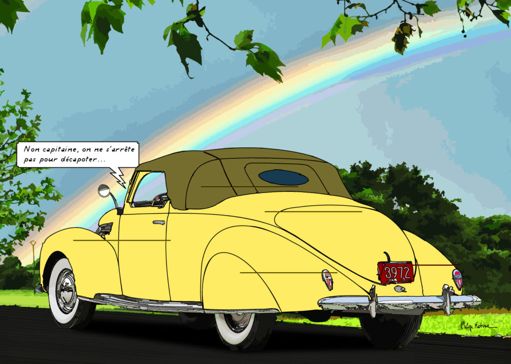 Lincoln Zephyr vintage cabriolet — art Ligne Claire Motors — Philippe Matine