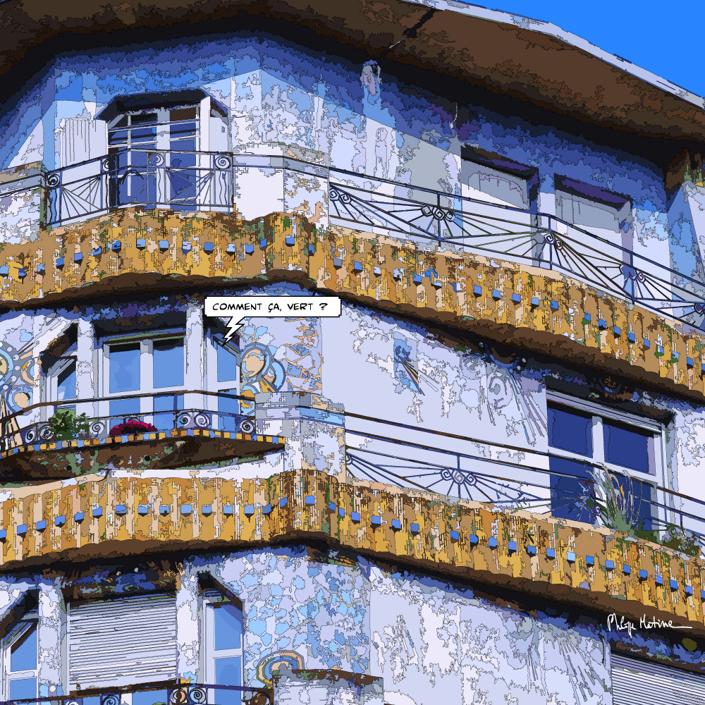 Maison Bleue Angers façade — art Ligne Claire Angers — Philippe Matine