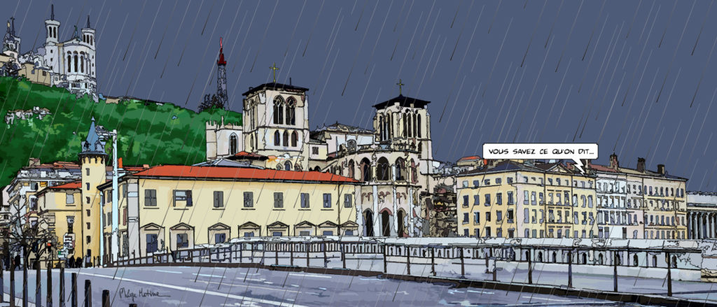 Pont Bonaparte Lyon et la Saône — art Ligne Claire Lyon — Philippe Matine