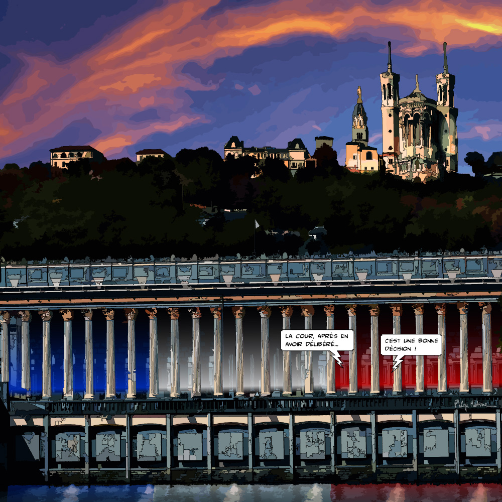 Les 24 colonnes Lyon drapeau français — art Ligne Claire Lyon — Philippe Matine