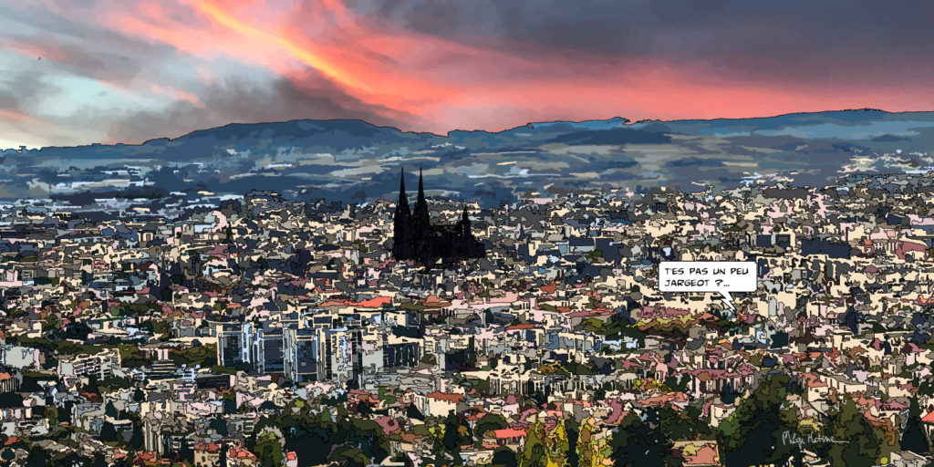 Vue panoramique de Clermont-Ferrand — art Ligne Claire Auvergne — Philippe Matine