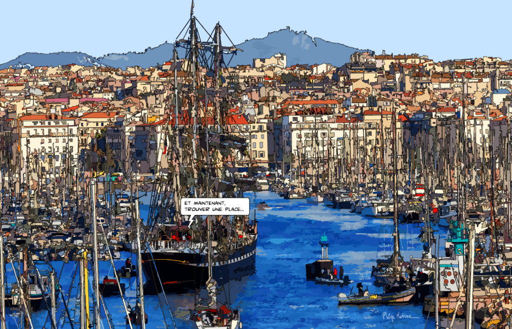 Le Belem voilier au port de Marseille — art Ligne Claire Marseille — Philippe Matine