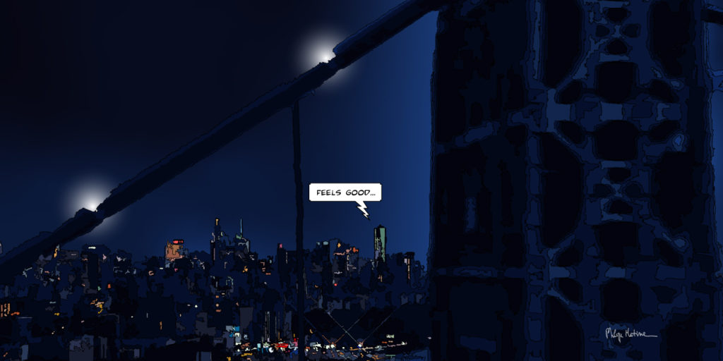 Pont de New York la nuit — art Ligne Claire New York — Philippe Matine