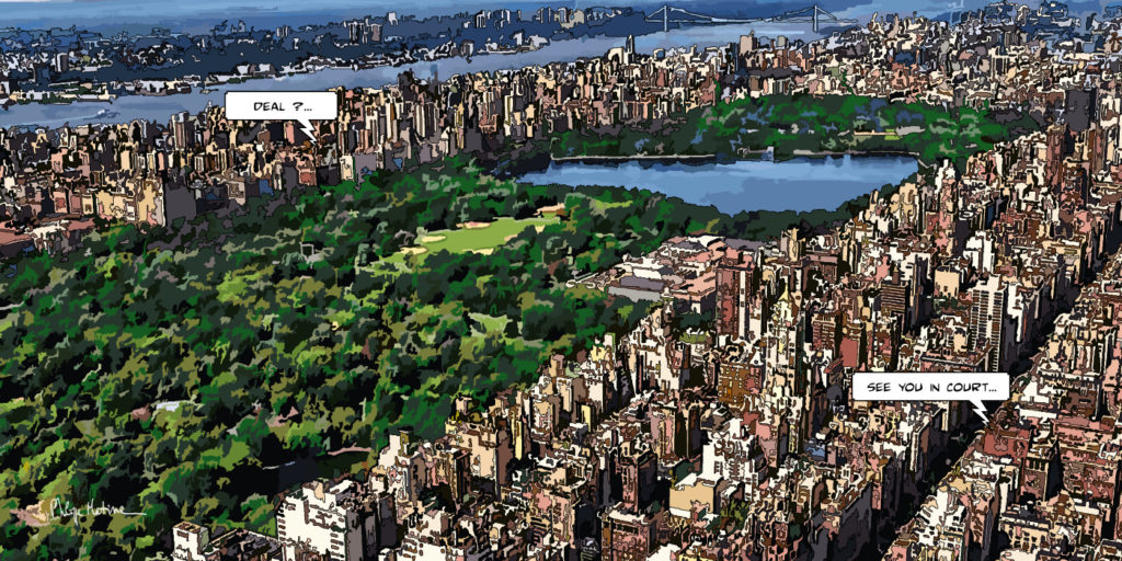 Central Park New York vue aérienne — art Ligne Claire New York — Philippe Matine