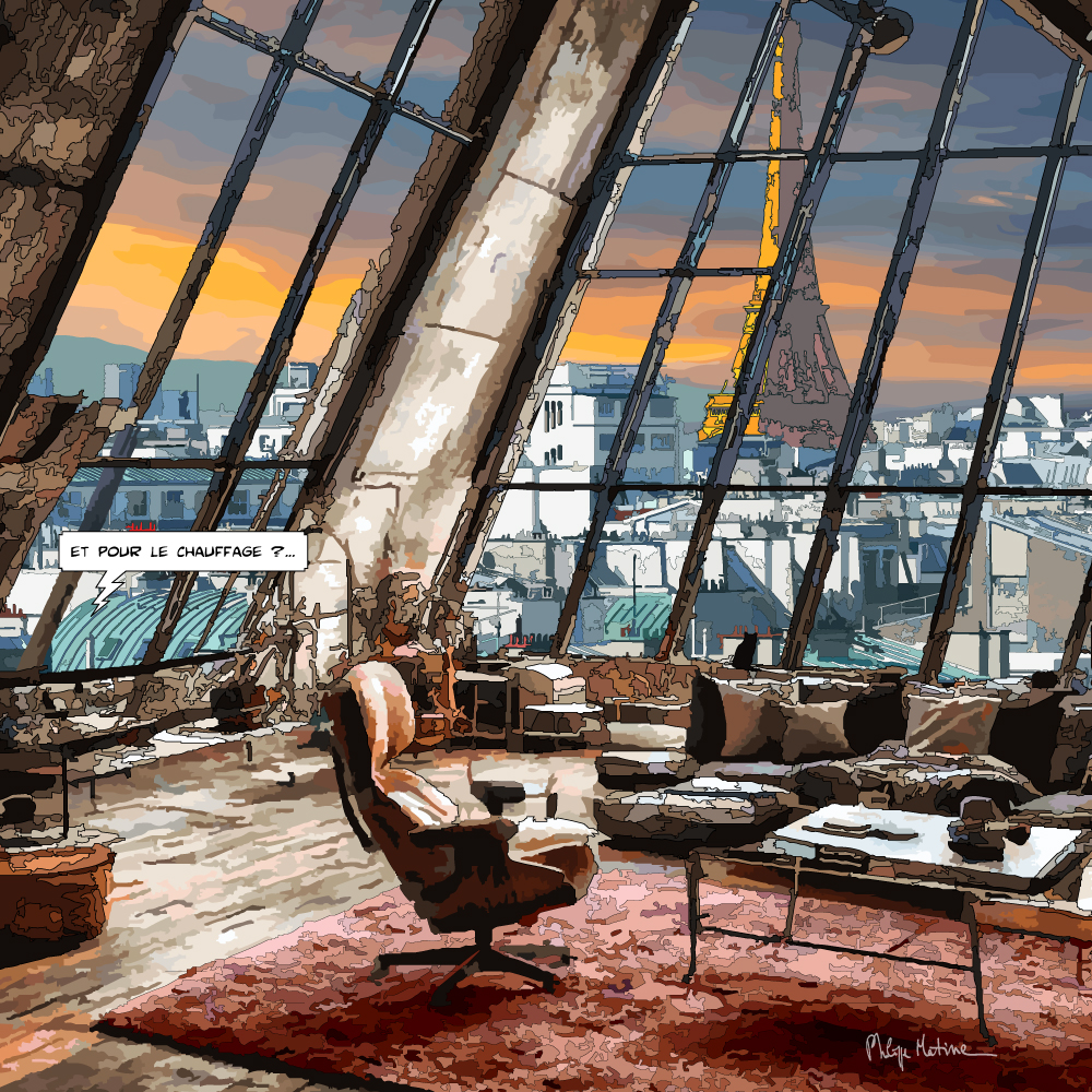 Loft parisien au coucher du soleil — art Ligne Claire Paris — Philippe Matine