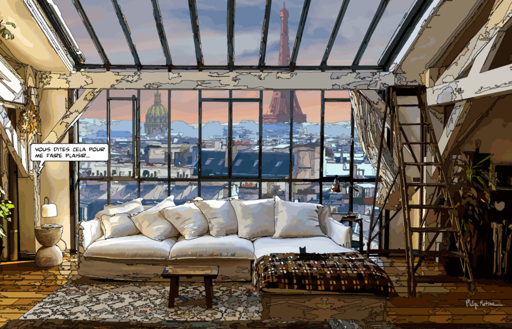 Loft parisien verrière vue panoramique — art Ligne Claire Intérieurs — Philippe Matine