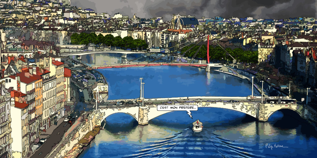 La Saône et ses ponts Lyon — art Ligne Claire Lyon — Philippe Matine