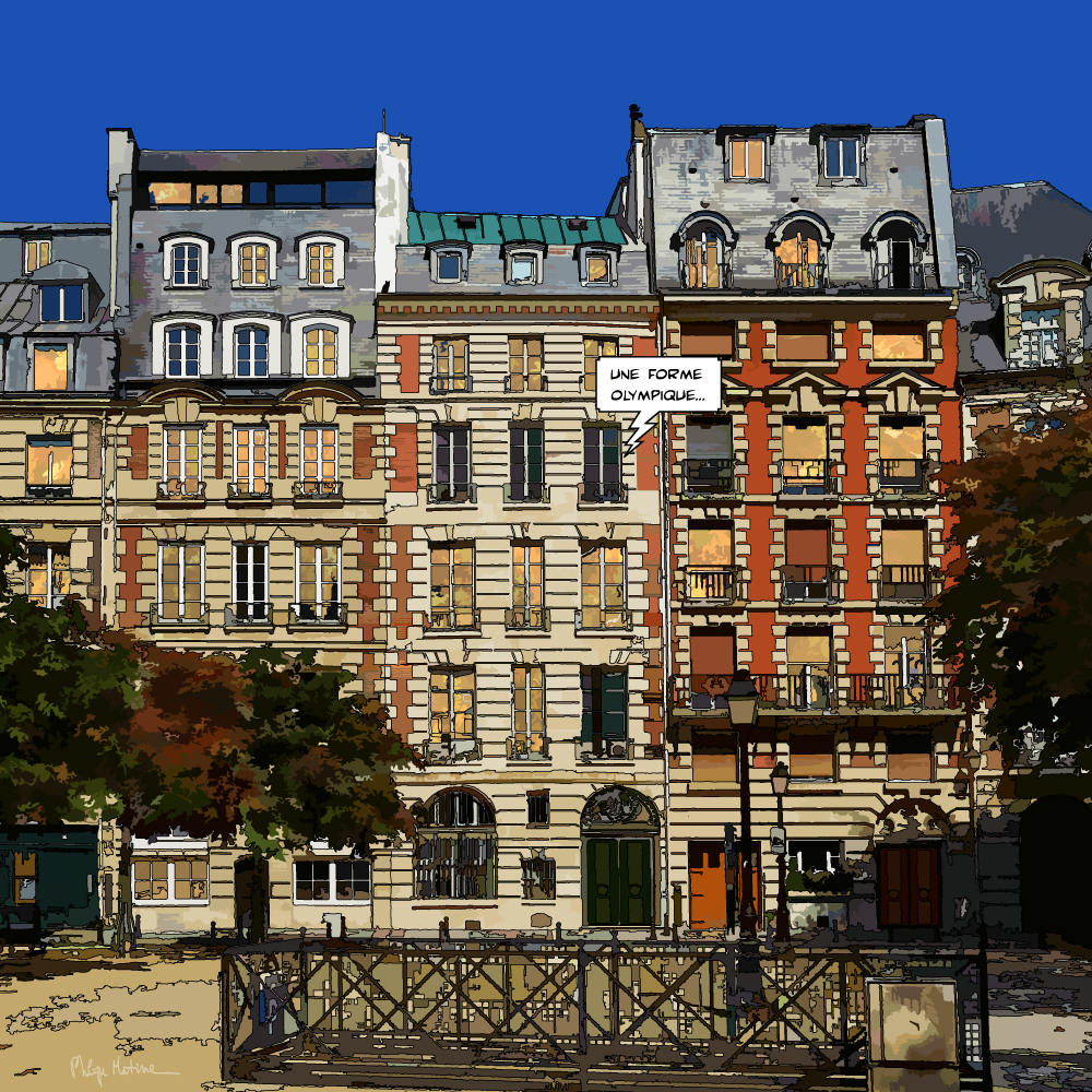 Place Dauphine Paris jour ensoleillé — art Ligne Claire Paris — Philippe Matine