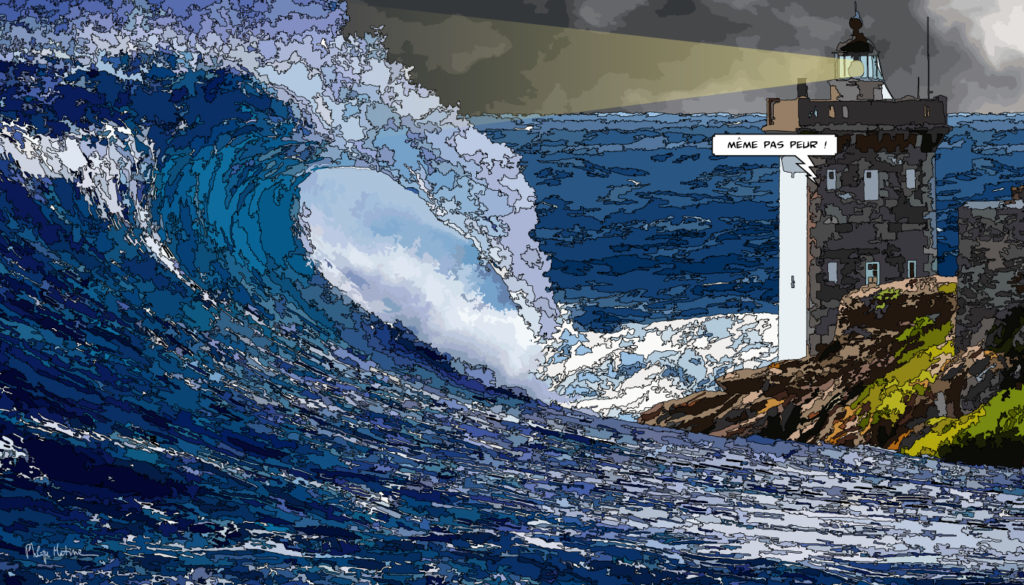 Pointe de Kermovan Bretagne vagues — art Ligne Claire Bretagne — Philippe Matine