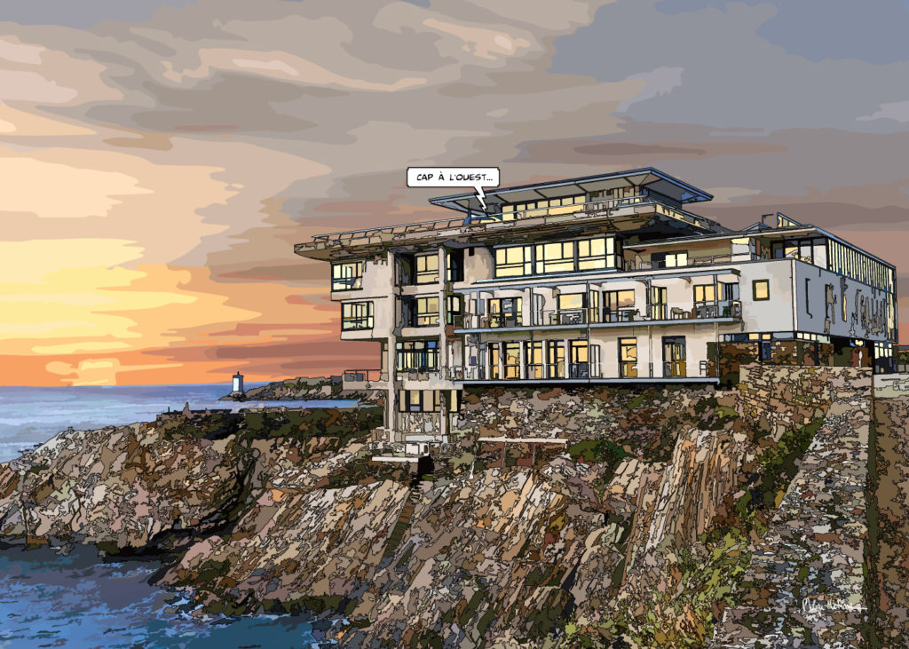 Hôtel Sainte-Barbe Bretagne vue sur la mer — art Ligne Claire Bretagne — Philippe Matine