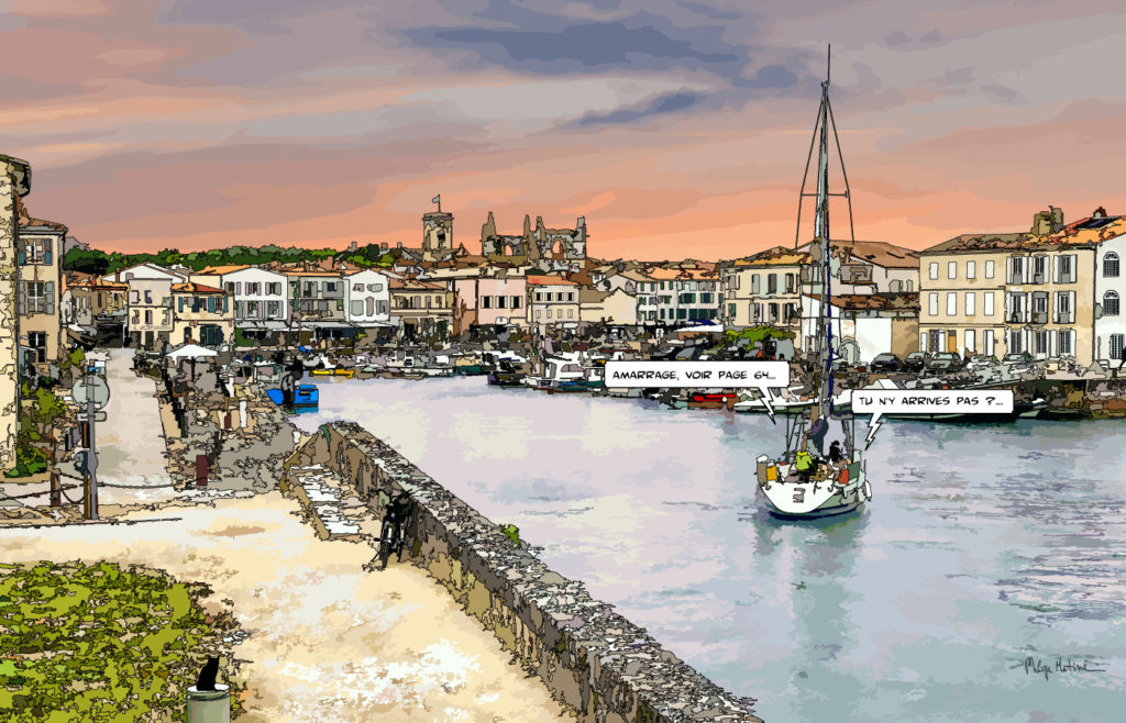 Port de l'Île de Ré bateaux et quais — art Ligne Claire Nantes — Philippe Matine