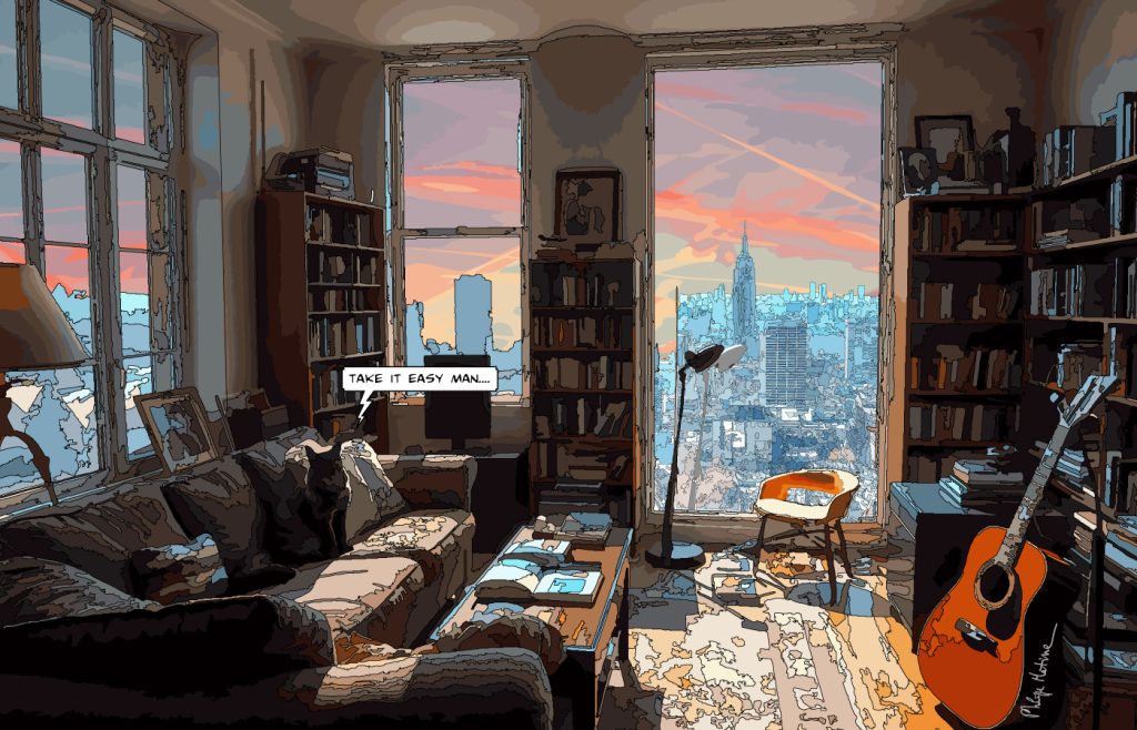 Studio new-yorkais intérieur cosy — art Ligne Claire New York — Philippe Matine