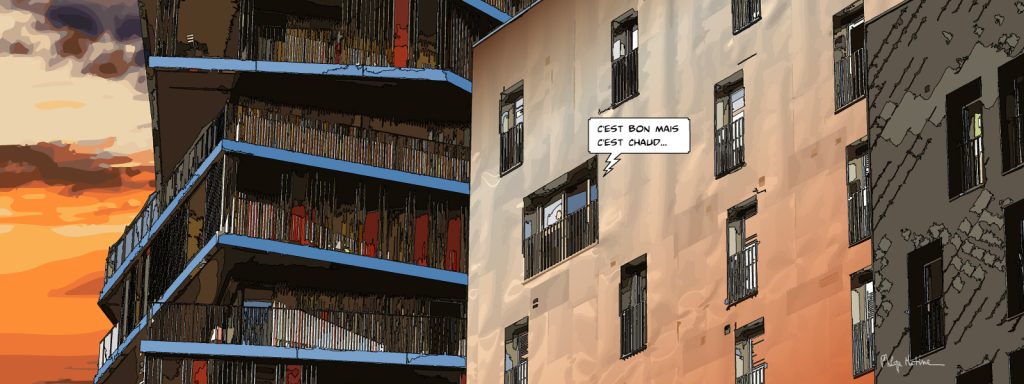Quartier parisien immeubles ultra-modernes — art Ligne Claire Paris — Philippe Matine
