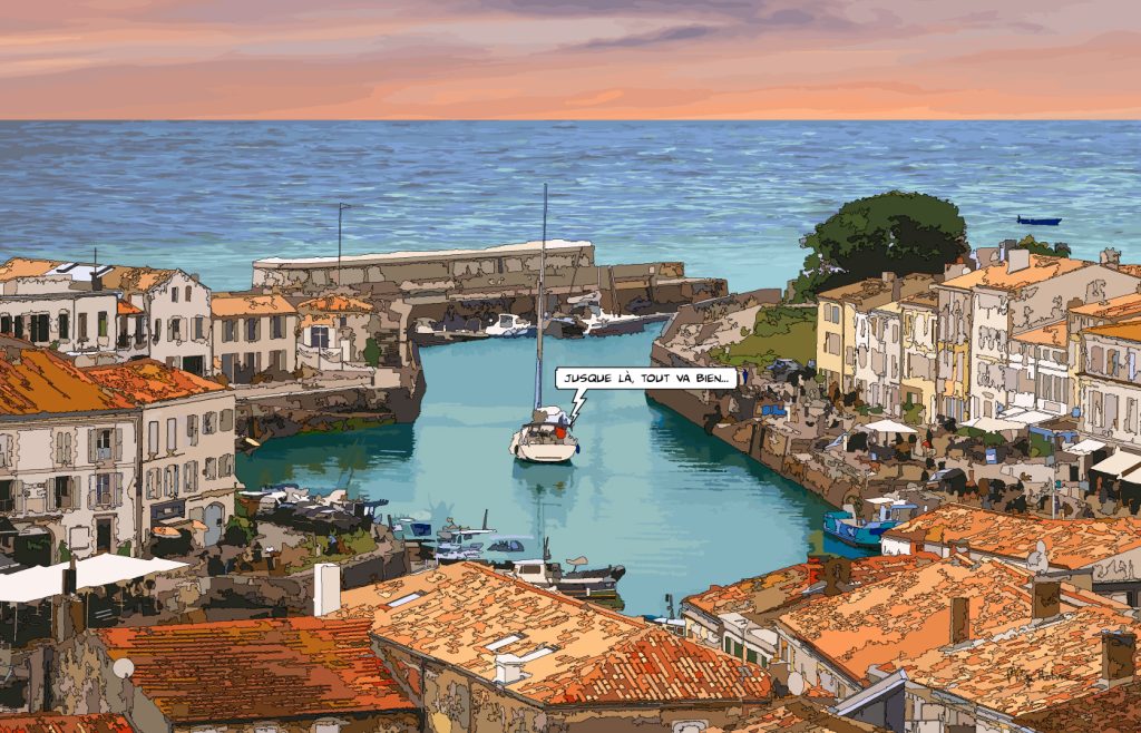 Port de l'Île de Ré vue panoramique — art Ligne Claire Nantes — Philippe Matine