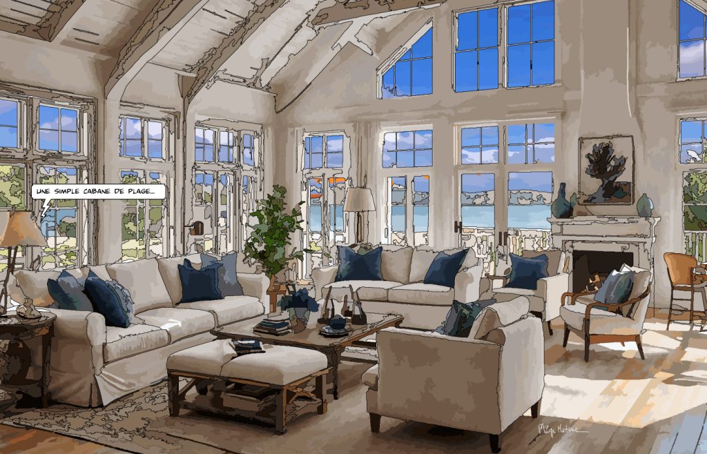 Salon cabane Martha's Vineyard — art Ligne Claire Intérieurs — Philippe Matine