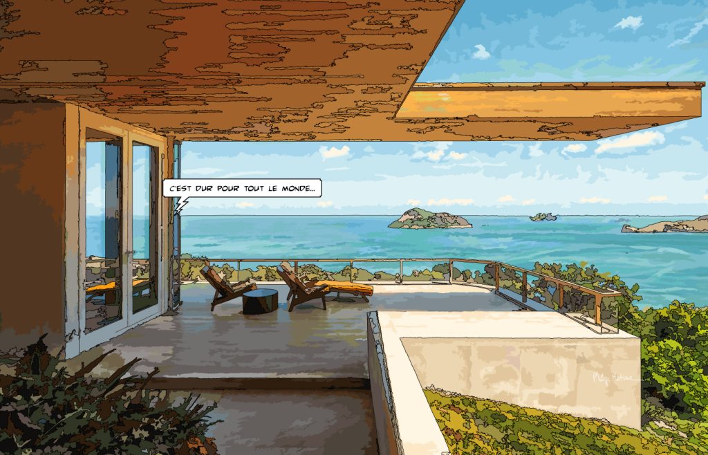 Terrasse de rêve vue sur la mer — art Ligne Claire Intérieurs — Philippe Matine