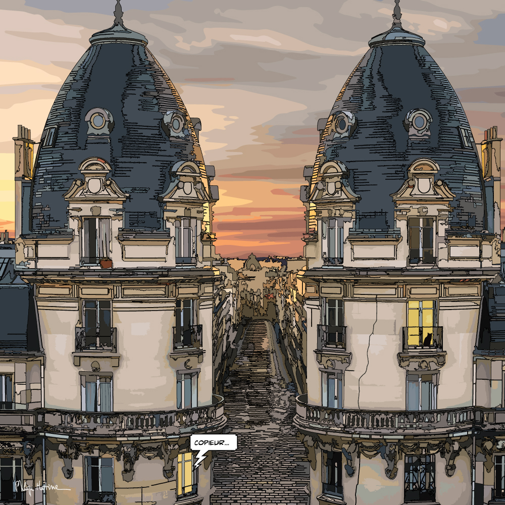 Immeubles haussmanniens et poivrières de Paris — art Ligne Claire Paris — Philippe Matine