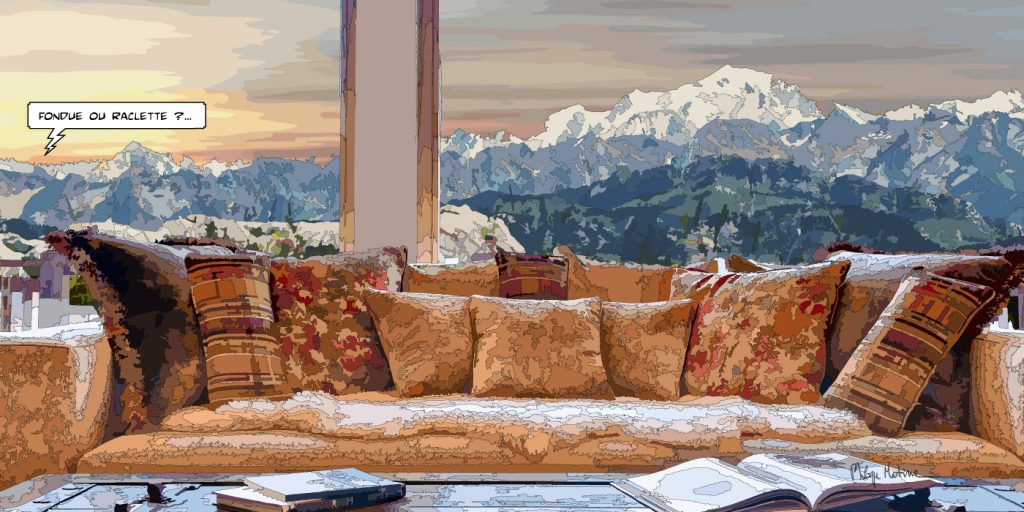 Annecy avec vue sur le Mont-Blanc — art Ligne Claire Montagne — Philippe Matine