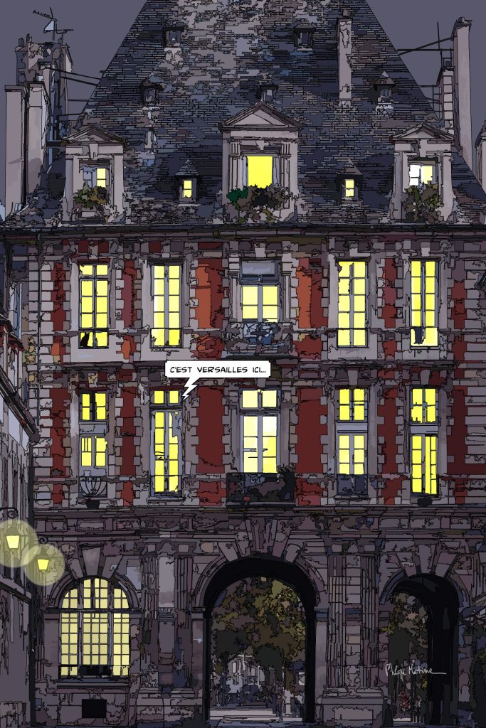 Entrée de la Place des Vosges Paris — art Ligne Claire Paris — Philippe Matine
