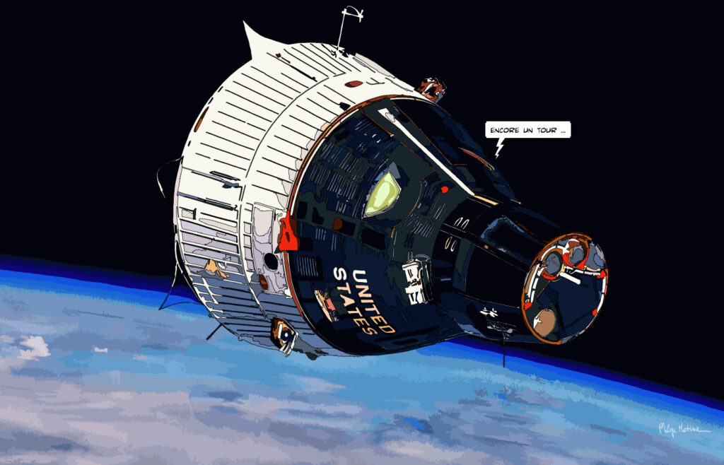 Capsule spatiale Gemini VII — art Ligne Claire Motors — Philippe Matine