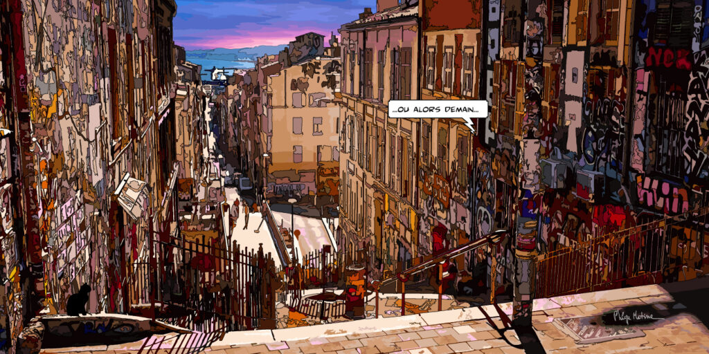 Escalier monumental Marseille — art Ligne Claire Marseille — Philippe Matine