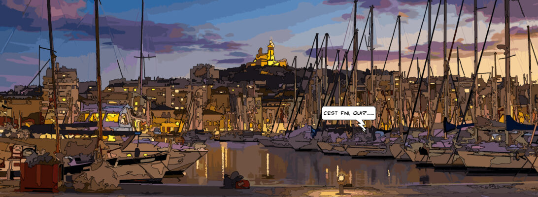 vieux-Port de Marseille coucher de soleil — art Ligne Claire Marseille — Philippe Matine